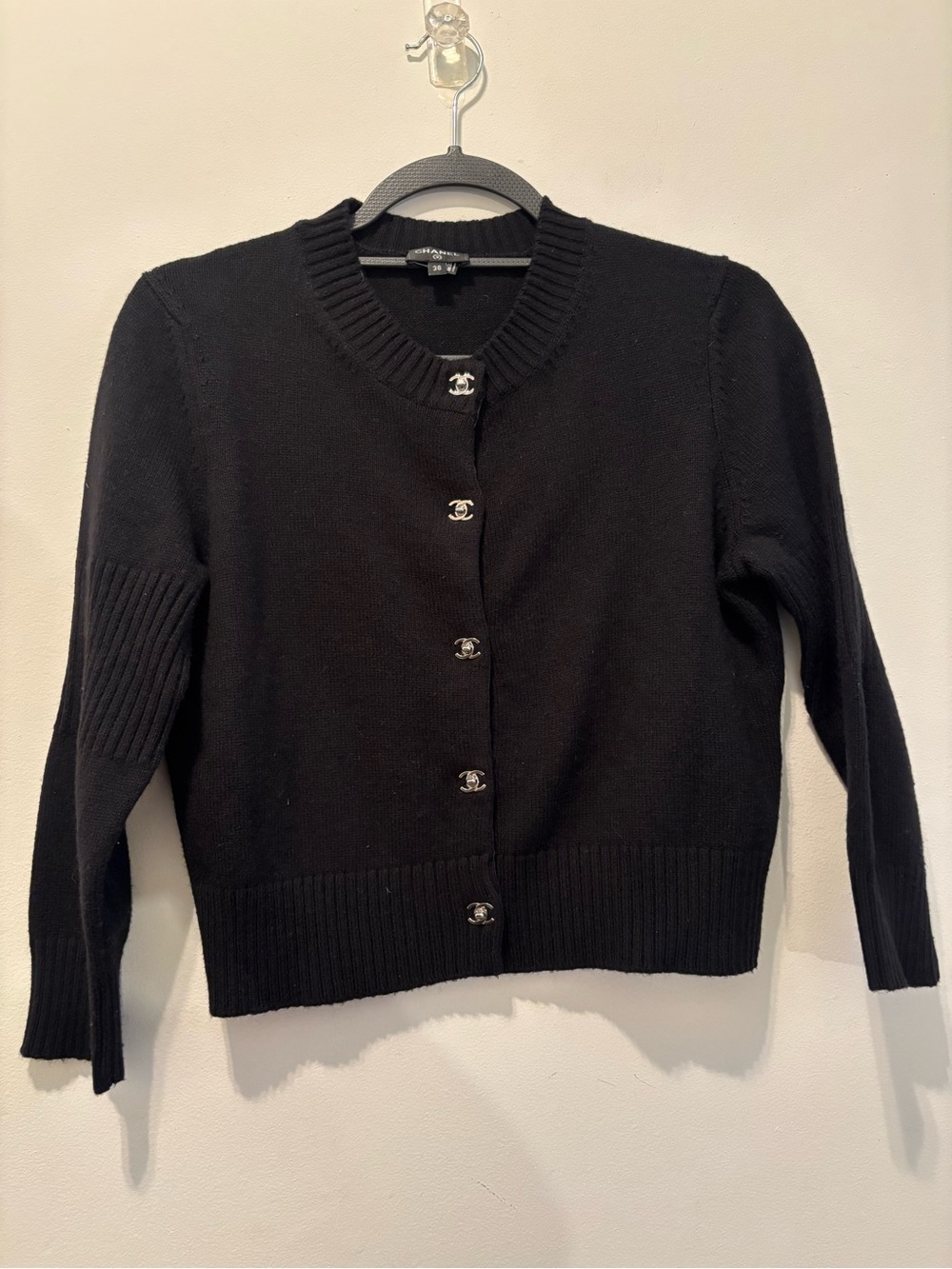 CHANEL Black Classic Knit Cardigan with Logo Buttons